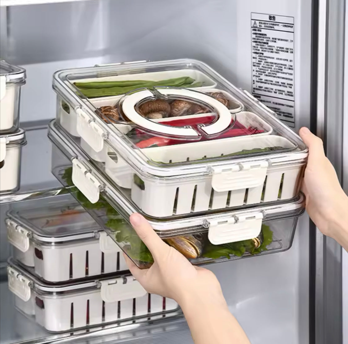 4 Grid Refrigerator Storage Box, Separate Refrigerator Storage Basket, Portable Vegetable Fruit Container 4 Grid Refrigerator Storage Box, Separate Refrigerator Storage Basket, Portable Vegetable Fruit Container